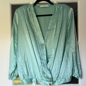 Pierre Balmain Turquoise Pleated Blouse